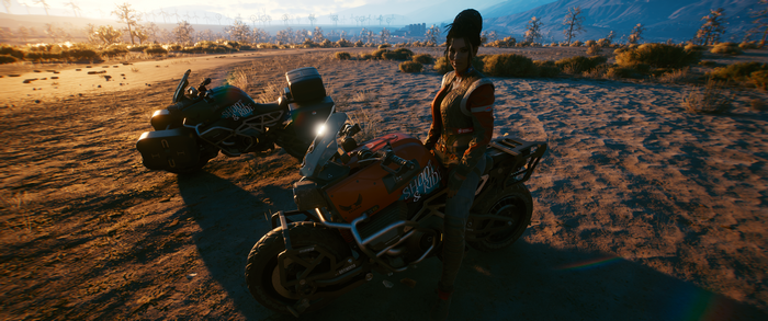 Panam Palmer from Cyberpunk 2077 with motorcycles