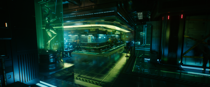 Cyberpunk 2077 bar with android in a tube