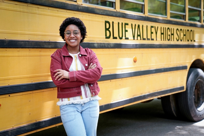 Beth Chapel from Stargirl in front of Blue Valley High School