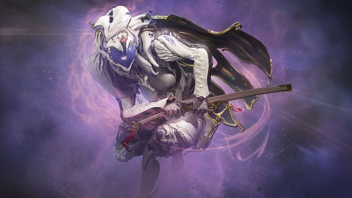 Saryn from Warframe holding a sword