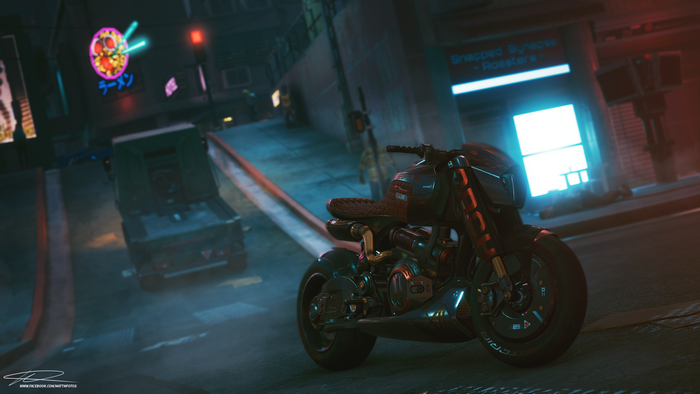 Cyberpunk 2077 Motorcycle on a City Street
