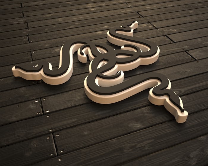 Razer logo 3D render on wooden planks