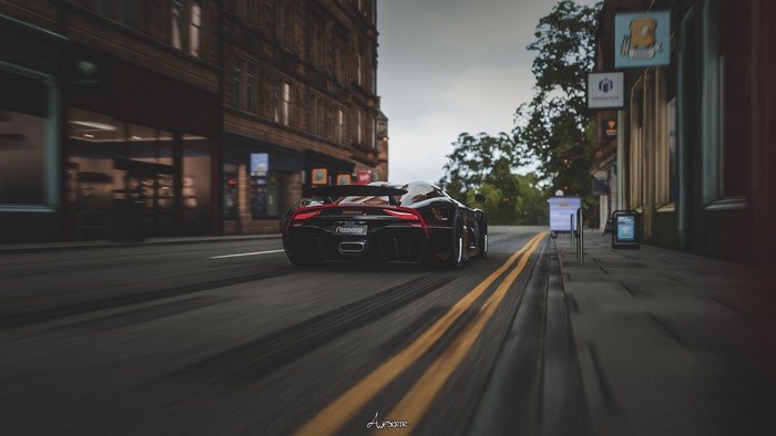 Koenigsegg Regera driving on a street in Forza Horizon 4