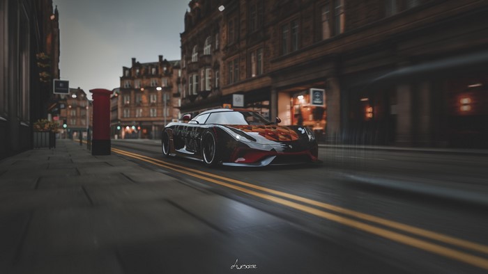 Koenigsegg Regera driving on a city street