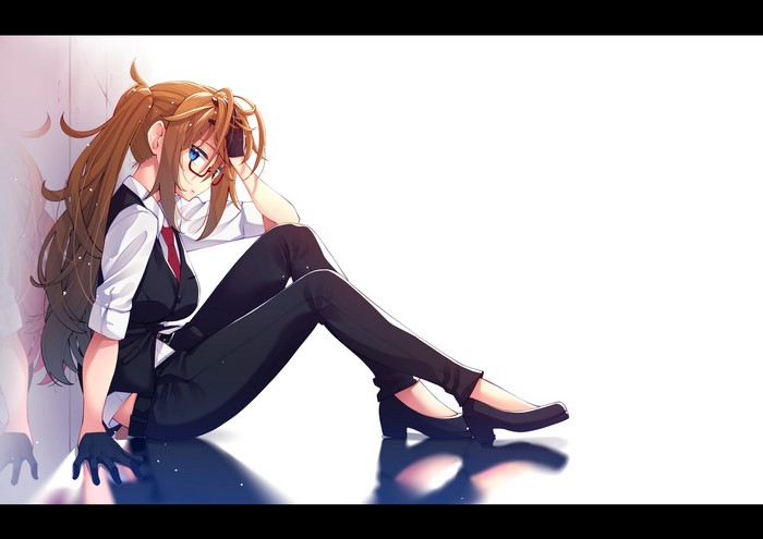Akino Sora anime girl with glasses and business suit