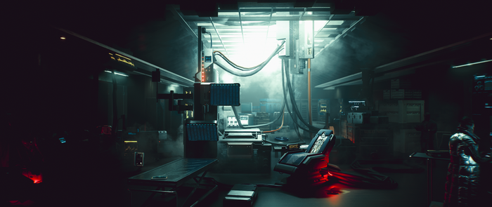 Cyberpunk 2077 laboratory with medical chair