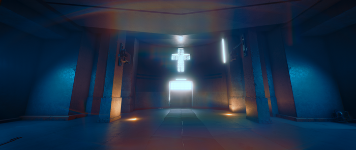Cyberpunk 2077 in-game screenshot with glowing cross