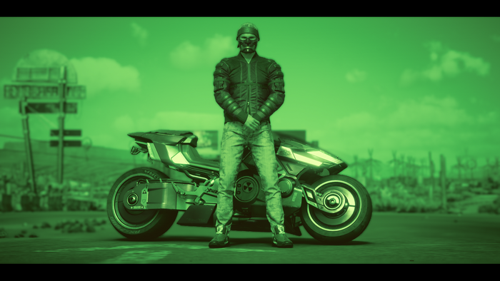 Man in mask with motorcycle in Cyberpunk 2077