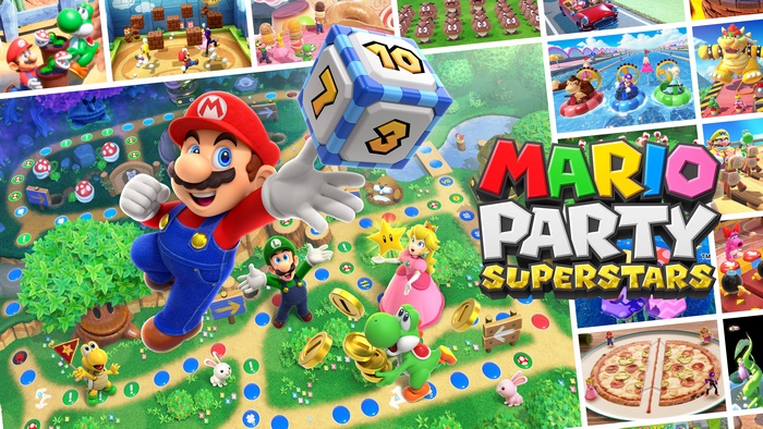 Mario Party Superstars with Mario, Luigi, Peach, and Yoshi