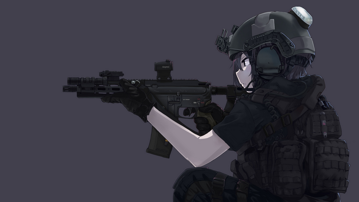 Anime girl with assault rifle and tactical gear