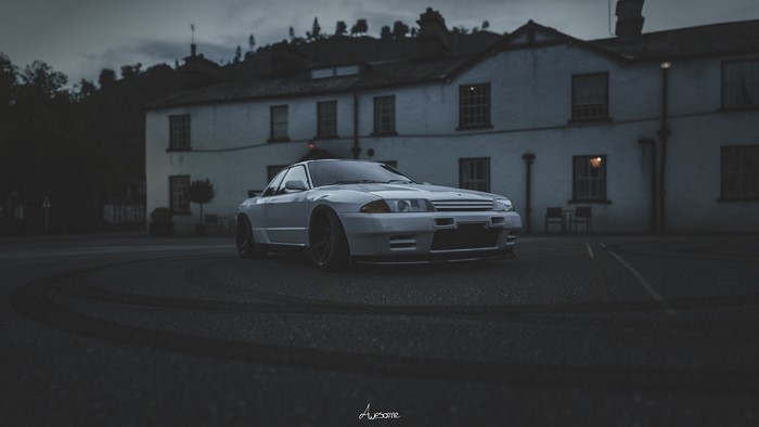 White Nissan Skyline R32 with Rocket Bunny kit in Forza Horizon 4