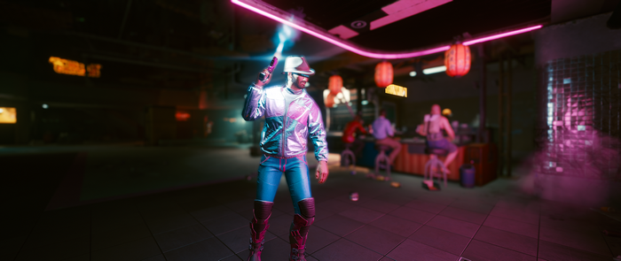 Man with gun in Cyberpunk 2077 bar