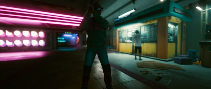 Cyberpunk 2077 character with neon lights