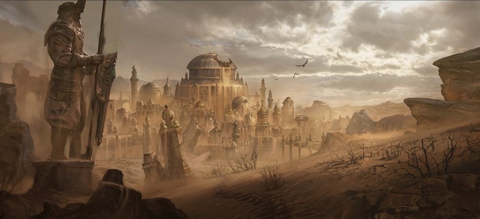 Diablo Immortal desert city with statue
