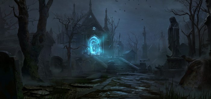 Diablo Immortal graveyard with glowing portal