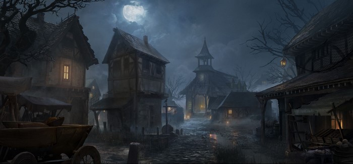 Diablo Immortal village at night