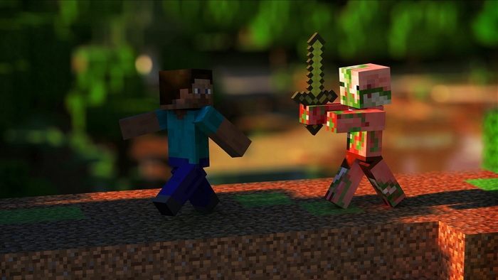 Minecraft Steve and Zombie Pigman in 4K