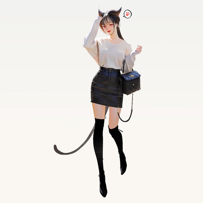 Fictional character with cat ears and tail