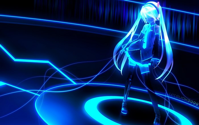 Hatsune Miku from Vocaloid with neon lights