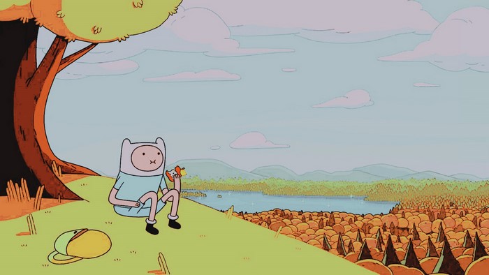 Finn from Adventure Time eating outdoors
