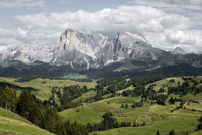 4K landscape of mountains and green hills in Italy