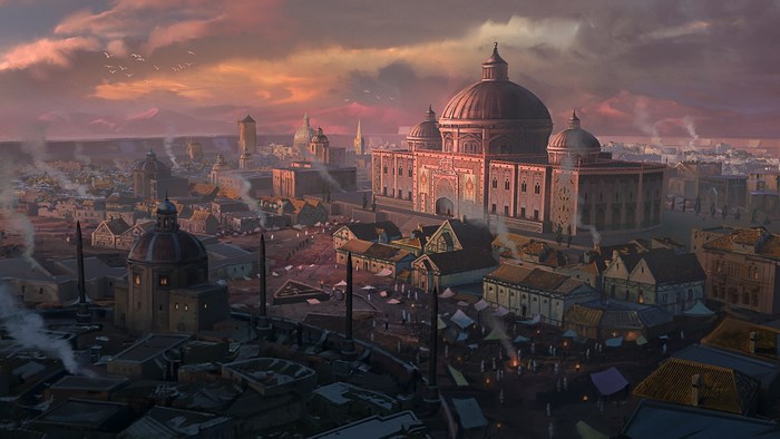 Songs Of Conquest 4K Cityscape at Sunset