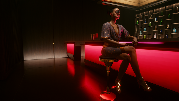 Woman at a bar in Cyberpunk 2077
