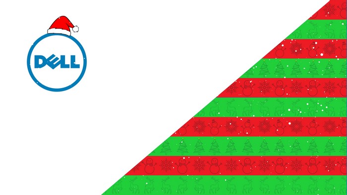 Dell logo with Christmas hat and festive pattern