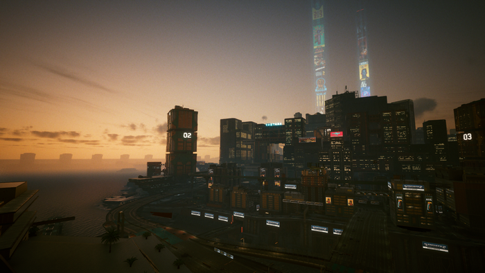 Cyberpunk 2077 Cityscape at Dusk
