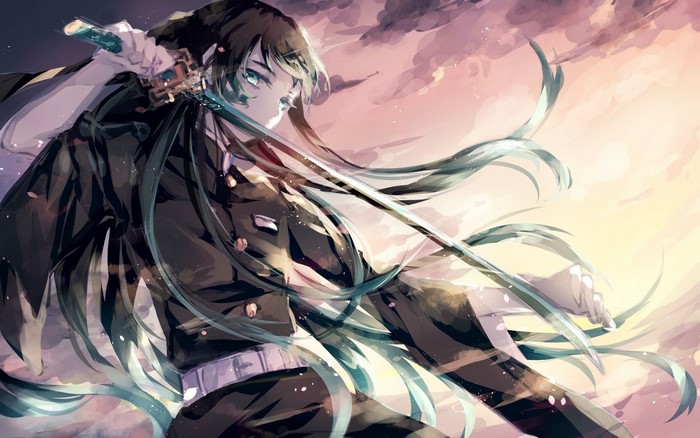 Tokitou Muichirou from Kimetsu no Yaiba with a sword