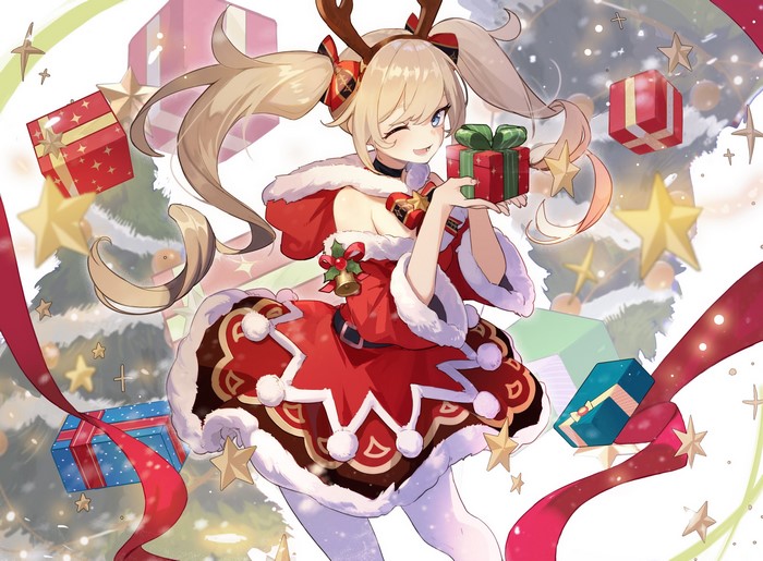 Barbara from Genshin Impact in Santa Costume with Presents