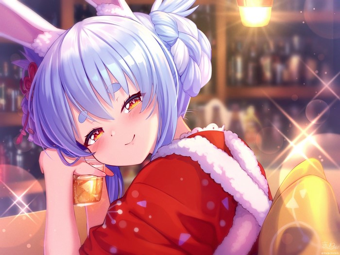 Usada Pekora from Hololive in a red outfit with bunny ears