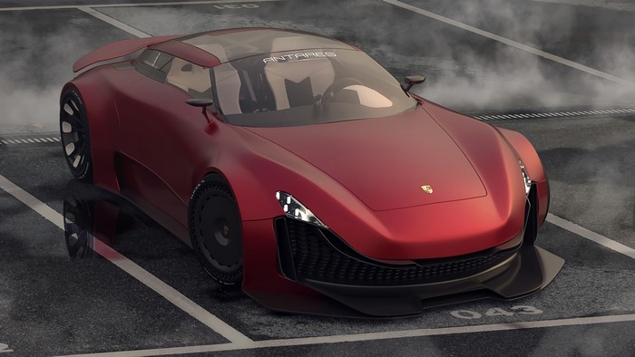 Red Antares Sports Car in Smoke