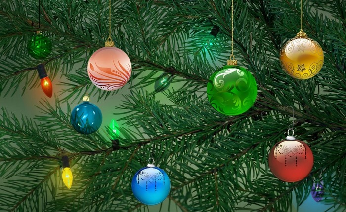 Christmas tree with ornaments and lights