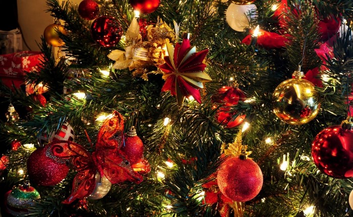 Christmas Tree with Red and Gold Ornaments