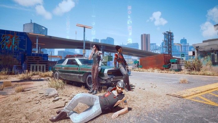 Johnny Silverhand, Panam Palmer, and Male V from Cyberpunk 2077