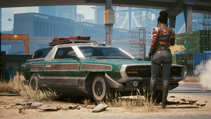 Panam Palmer from Cyberpunk 2077 with a car