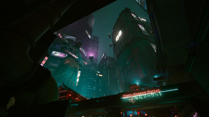 Cyberpunk 2077 Cherry Blossom Market cityscape