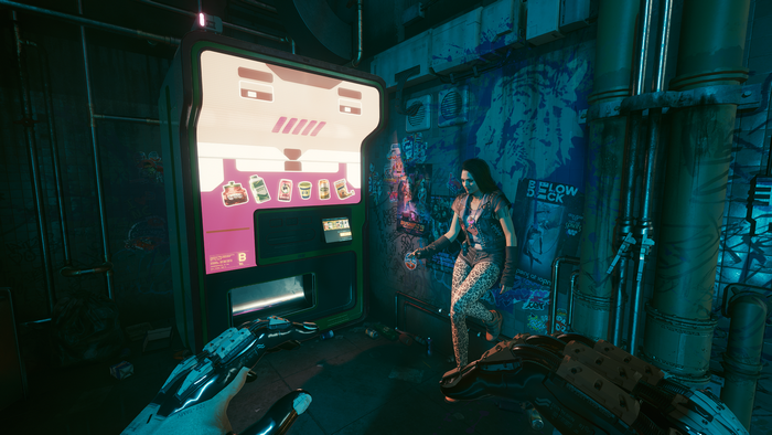 Woman at vending machine in Cyberpunk 2077