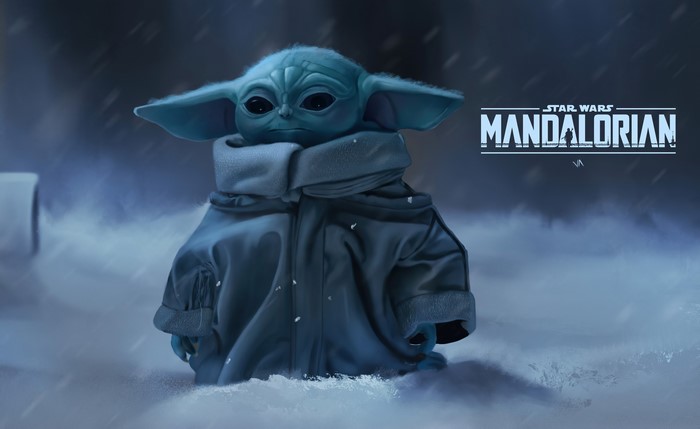Grogu from Star Wars The Mandalorian in Snow