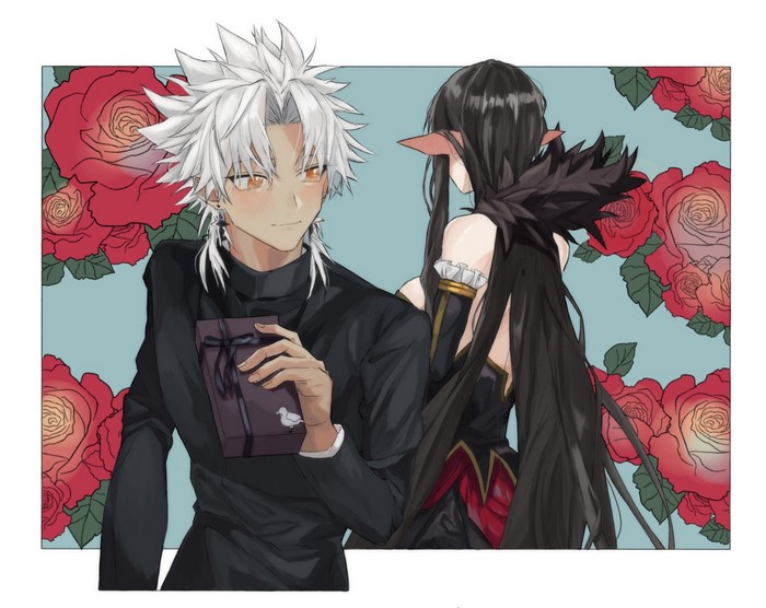 Shirou Kotomine and Semiramis from Fate/Apocrypha with roses