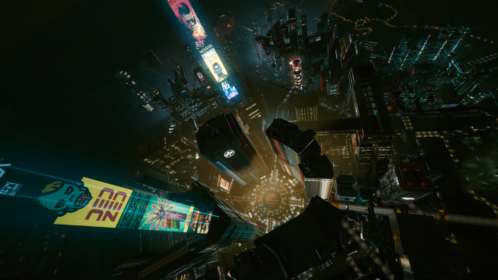 Cyberpunk 2077 futuristic city at night