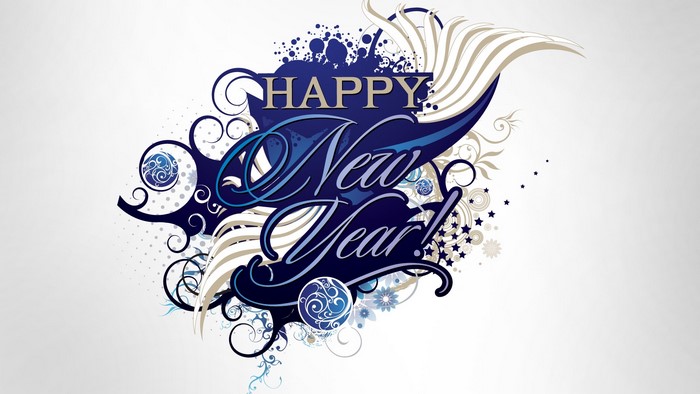 Happy New Year typography with abstract blue and white design