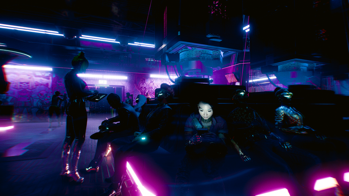 People in a futuristic club in Cyberpunk 2077
