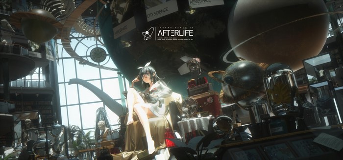 Anime girl in a room with scientific exhibits