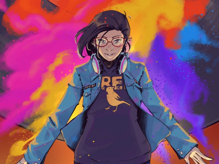 Alex Chen with colorful paint splashes