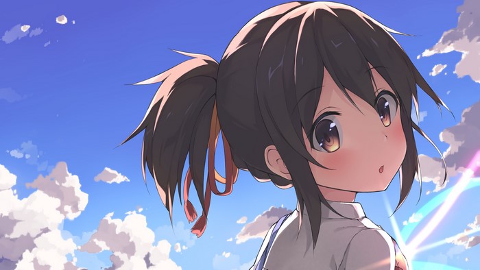 Miyamizu Mitsuha from Kimi no Na Wa. Anime girl with ponytail.