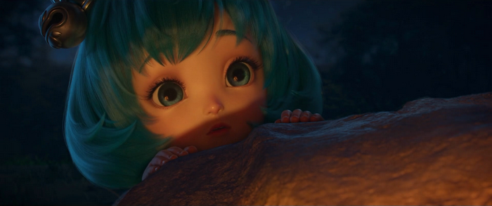 Lulu from League of Legends peeking over a rock