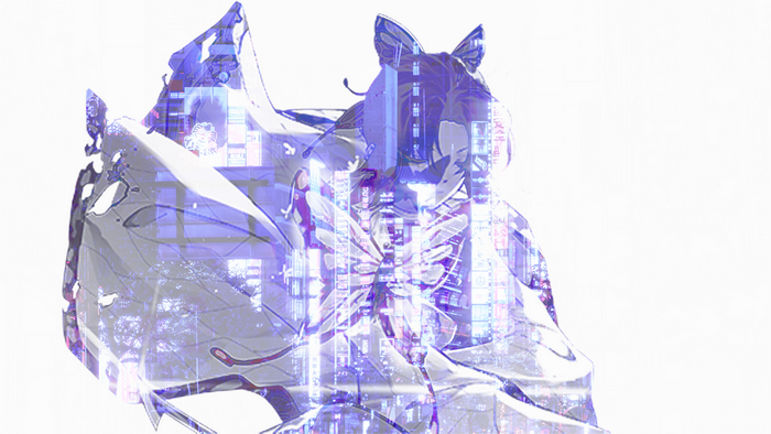Anime girl with cat ears in neon city
