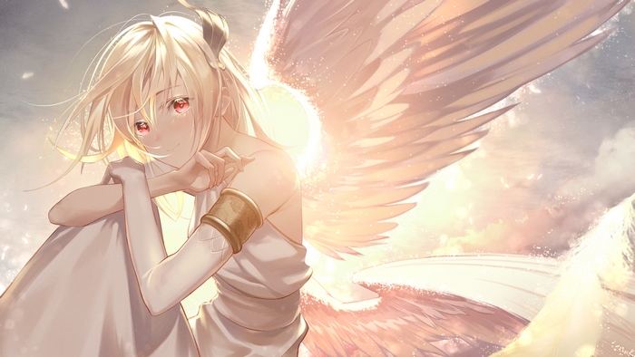 Blonde Angel with Red Eyes and Wings